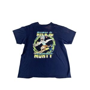 Rick and Morty Shirt Mens XL Blue Cartoon Graphic Tee Adult Portal Comedy Show